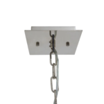 Five bulb nickel pendant light with a clear glass rectangular frame, ideal for industrial or contemporary home lighting.