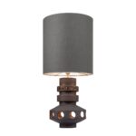 UNFO Black Table Lamp – 98cm earthenware lamp with bronze finish, circular cut-out base, and grey shade. Sculptural lighting for luxury interiors.