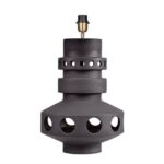 UNFO Black Table Lamp – 98cm earthenware lamp with bronze finish, circular cut-out base, and grey shade. Sculptural lighting for luxury interiors.