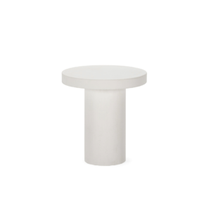 TUBOO White Fibre Cement Side Table – Round modern pedestal table in matte white, perfect for contemporary indoor or garden use.