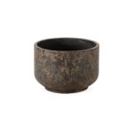 Medium black fibre cement planter with burnt finish and weathered texture, ideal for modern rustic décor indoors or out.