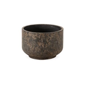 Medium black fibre cement planter with burnt finish and weathered texture, ideal for modern rustic décor indoors or out.