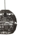 Boho pendant light with a black rope-wrapped metal frame in a rounded openwork design, ideal for modern and eclectic interiors.