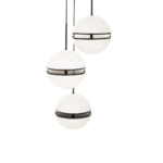 Vertical pendant light with three frosted glass globes and matte black metal finish, designed for modern and minimalist interiors.