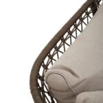 LHAE three seat outdoor sofa by Verdara Living with bronze and charcoal cushions, wood frame and tapered legs for stylish garden or patio seating.