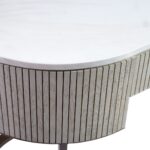 ALBERT Oval Console Table in greyish white oak with white stone top and black metal base – minimalist console with soft curves.
