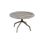 RAZOR Bro Coffee Table with grey travertine top and brushed bronze base – luxury round table for designer lounges and modern interiors, Ø70cm x 40cm.