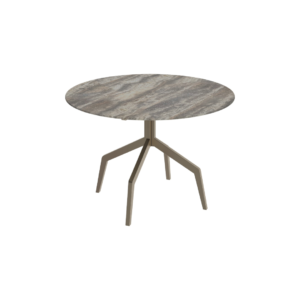 RAZOR Bro Dining Table with grey travertine top and brushed bronze stainless steel base – 120cm round dining table for modern luxury interiors.