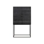 ZULZA Black Mindi Wood Cabinet with geometric chevron design and black steel frame – modern storage furniture.