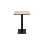 HERRINGBONE Oak 70 Bar Table with smoked herringbone oak top and black steel legs – compact high bar table for refined hospitality and home settings.