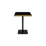 GERMAIN Bar Table with square glass top, brushed gold stainless steel frame, and black powder-coated iron base – luxury high bar table 70 x 70 x 100 cm.