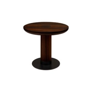 JOBURG 70 Side Table with round smoked eucalyptus veneer top and black cylindrical base – modern accent table Ø70 cm x 60 cm for refined interiors.