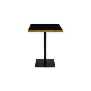 GERMAIN Bar Table with square glass top, brushed gold stainless steel frame, and black powder-coated iron base – luxury high bar table 70 x 70 x 100 cm.