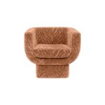 SKETCH Block Chair with curved back, integrated arms, and terracotta velvet upholstery – sculptural beech accent chair 77 x 67 x 69 cm for luxury interiors.