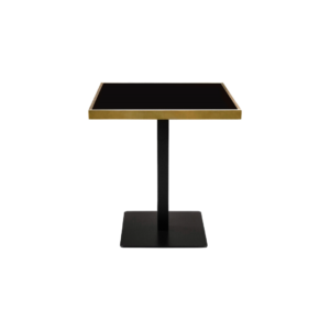 GERMAIN Dining Table 70 with square glass top, brushed gold stainless steel frame, and black iron base – elegant dining table 70 x 70 x 76 cm.