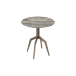 RAZOR Bro Bar Table with 80cm round grey travertine top and brushed bronze legs – modern luxury table for bar seating.