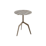 RAZOR Bro Side Table with round grey travertine top and brushed bronze base – compact modern accent table.