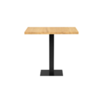 ELLIOT Natural Dining Table 70x70 with solid oak top and black powder-coated steel base, featuring a stain-protective PU finish.
