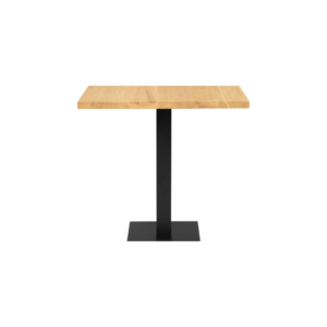 ELLIOT Natural Dining Table 70x70 with solid oak top and black powder-coated steel base, featuring a stain-protective PU finish.