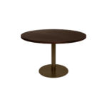 ELLIOT round dining table Ø120 with dark brown oak veneer top and dark bronze powder-coated steel base.