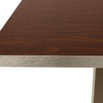 ELLIOT Dining Table 70x70 with smoked eucalyptus laminate top, brushed champagne edge, and dark bronze steel base.