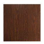 ELLIOT Dining Table 70x70 with smoked eucalyptus laminate top, brushed champagne edge, and dark bronze steel base.
