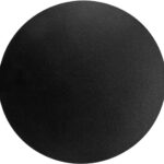 Round black laminate dining table with brushed silver edge and black powder-coated steel base – ELLIOT Ø90.