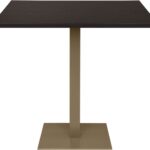 ELLIOT Bar Table 110x70 with dark Wengue top and light bronze powder-coated steel base – modern bar-height table.