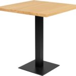 ELLIOT Natural Dining Table 70x70 with solid oak top and black powder-coated steel base, featuring a stain-protective PU finish.