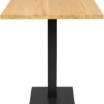 ELLIOT Natural Dining Table 70x70 with solid oak top and black powder-coated steel base, featuring a stain-protective PU finish.