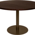 ELLIOT round dining table Ø120 with dark brown oak veneer top and dark bronze powder-coated steel base.