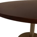 ELLIOT round dining table Ø120 with dark brown oak veneer top and dark bronze powder-coated steel base.
