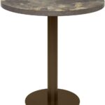ELLIOT round dining table with slate-finished laminate top and dark bronze powder-coated steel base.