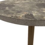 ELLIOT round dining table with slate-finished laminate top and dark bronze powder-coated steel base.