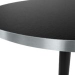 Round black laminate dining table with brushed silver edge and black powder-coated steel base – ELLIOT Ø90.