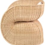 FOLE Rattan Chair with natural handwoven rattan and white flame-retardant cushion – sculptural indoor armchair design.