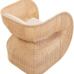 FOLE Rattan Chair with natural handwoven rattan and white flame-retardant cushion – sculptural indoor armchair design.