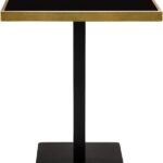GERMAIN Bar Table with square glass top, brushed gold stainless steel frame, and black powder-coated iron base – luxury high bar table 70 x 70 x 100 cm.