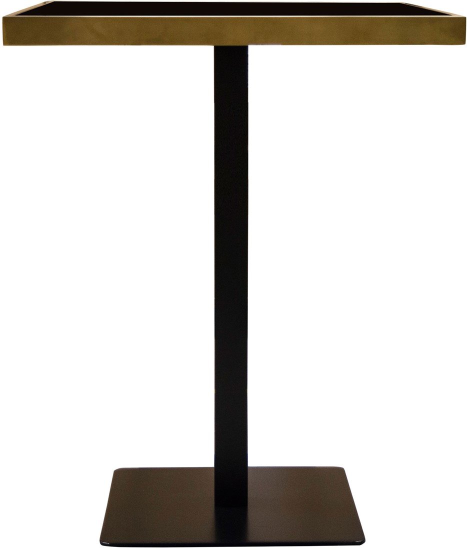 GERMAIN Bar Table with square glass top, brushed gold stainless steel frame, and black powder-coated iron base – luxury high bar table 70 x 70 x 100 cm.