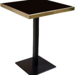 GERMAIN Bar Table with square glass top, brushed gold stainless steel frame, and black powder-coated iron base – luxury high bar table 70 x 70 x 100 cm.