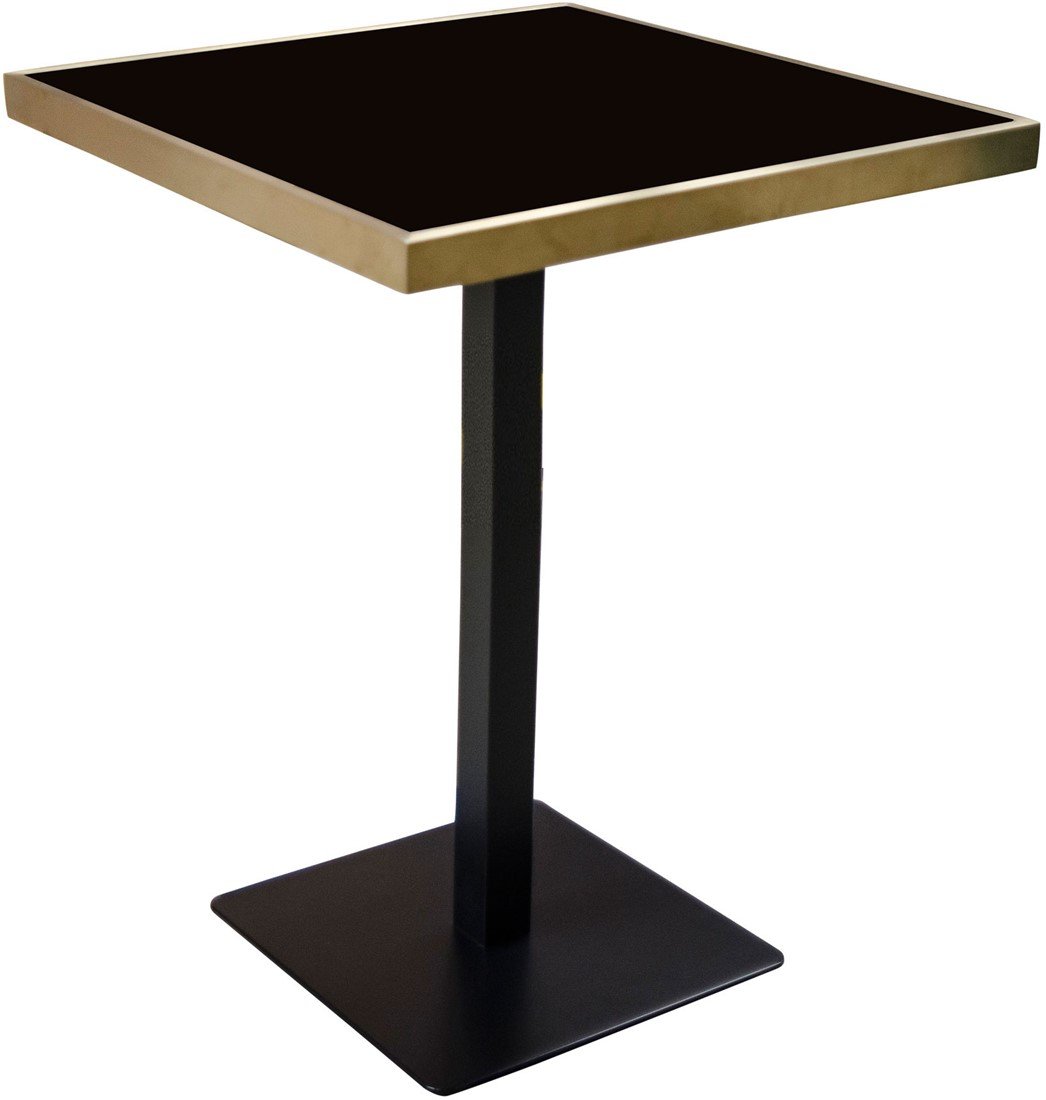 GERMAIN Bar Table with square glass top, brushed gold stainless steel frame, and black powder-coated iron base – luxury high bar table 70 x 70 x 100 cm.