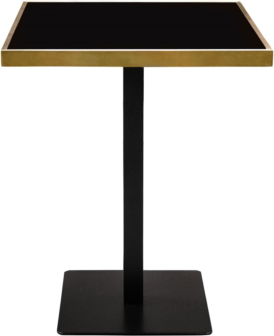 GERMAIN Bar Table with square glass top, brushed gold stainless steel frame, and black powder-coated iron base – luxury high bar table 70 x 70 x 100 cm.