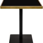 GERMAIN Dining Table 70 with square glass top, brushed gold stainless steel frame, and black iron base – elegant dining table 70 x 70 x 76 cm.
