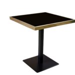 GERMAIN Dining Table 70 with square glass top, brushed gold stainless steel frame, and black iron base – elegant dining table 70 x 70 x 76 cm.