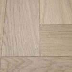 HERRINGBONE Oak 110 Bar Table – rectangular high table with herringbone wood top and black metal legs.