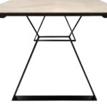 HERRINGBONE Dining Table with rectangular oak herringbone top and black angled steel legs – 200x90 cm modern dining table for home or hospitality.