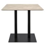 HERRINGBONE Oak 110 Bar Table – rectangular high table with herringbone wood top and black metal legs.