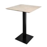 HERRINGBONE Oak 70 Bar Table with smoked herringbone oak top and black steel legs – compact high bar table for refined hospitality and home settings.