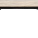 HERRINGBONE Dining Table with rectangular oak herringbone top and black angled steel legs – 200x90 cm modern dining table for home or hospitality.