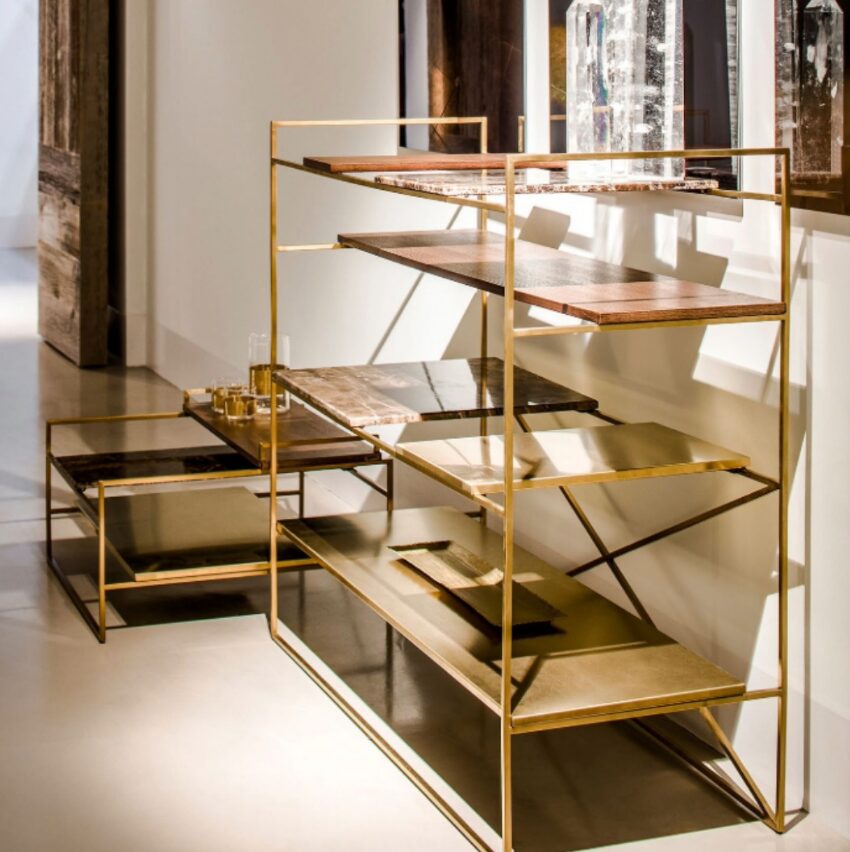 The Architect Console Table by Versmissen brings bold structure and brushed gold luxury to any modern interior. With layers of marble, stainless steel, and oak veneer, it’s not just furniture—it’s a design statement.